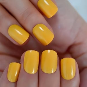 Glue On Press On Nails - Short Rounded Square - Goldenrod Yellow