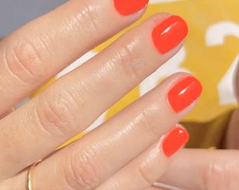 Glue On Press On Nails - Petite Short Rounded Square - Bright Orange