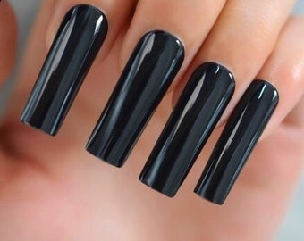 Glue On Press On Nails - Extra Long Square - Black