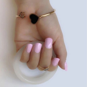 Glue On Press On Nails - Short Rounded Square - Medium Lilac Pink