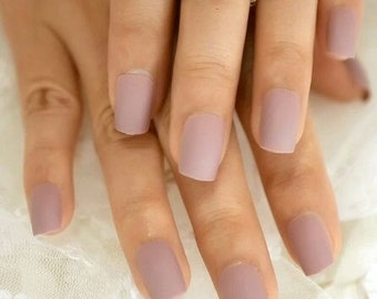 Glue On Press On Nails - Short-Medium Square - Mauve Matte