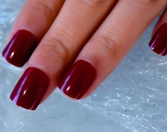 Glue On Press On Nails - Short Rounded Square - Dark Wine