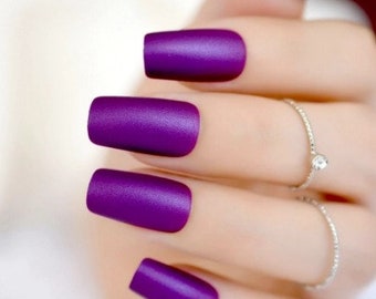 Glue On Press On Nails - Medium-Long Square - Purple Satin Matte