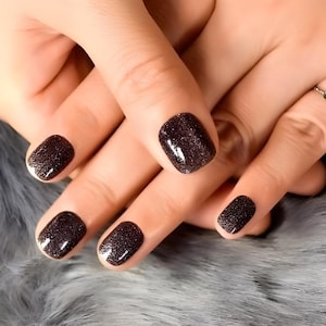 Glue On Press On Nails - Petite Short Rounded Square - Dark Brown Sparkle