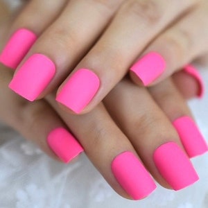 short bright pink nails