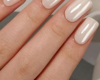 Glue On Press On Nails - Medium-Long Square - Pearl White