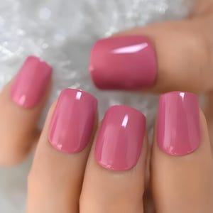 Glue On Press On Nails - Short Rounded Square - Berry