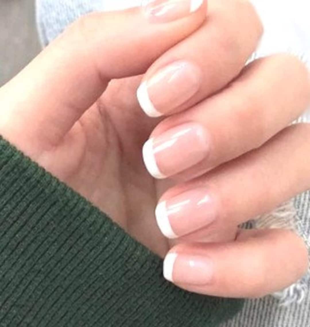 Glue on Press on Nails Short Rounded Square French Sheer Pink and Skinny White - Etsy