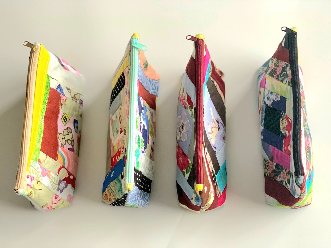 Patch Work Accessory Handmade Patchwork Rectangle Base Zip Pouch - Notions Pouch ...