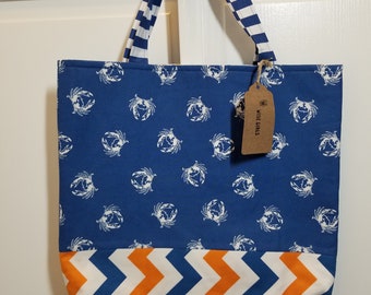 Blue and Orange Crab Tote Bag