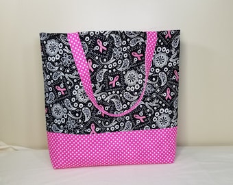 Breast Cancer Awareness Pink Ribbon Tote Bag