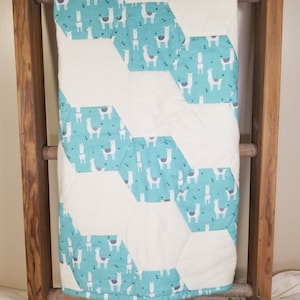 Llama Aqua Baby Quilt
