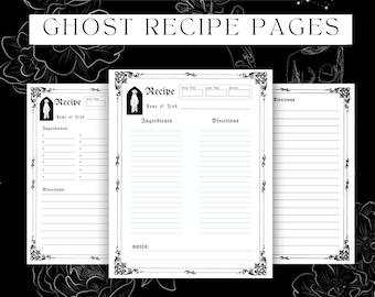 Gothic Ghost Recipe Pages Instant Download Printable Short Recipe Sheet Goth Aesthetic | Halloween Recipe Binder Page Dark Academia Kitchen