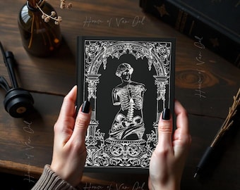 Dark Academia Macabre  Skeleton Venus Greek Statue Black Matte Hardcover Journal, Notebook Diary Junk Journal  Goth Gift Idea