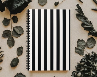 Black White Gothic Stripe Spiral Notebook  | Journal Ruled Lined | Notebook | Dark Academia | Goth Aesthetic | Minimal | Halloween