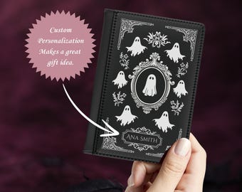 Personalized Custom Name Ghost Gothic Goth Passport Cover Holder | Whimsigoth Travel Wallet, Dark Academia Gift Idea | Vacation Accessory