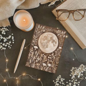 Carnet cartonné personnalisé personnalisé fleurs crème lune neutres à couverture rigide mat, carnet de notes pour écrire, esquisser, tenir un Bullet Journaling, cadeau pour elle