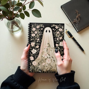 Gothic Ghost Floral Black Spiral Notebook | Moody Dark Academia Goth Gift For Her Junk Journal Diary Gift idea | Gothic Student Stationery