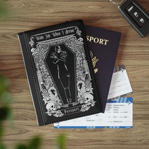Funda para pasaporte de color negro con diseño de vampiro y Drácula de terror, billetera de viaje gótica, regalo de Halloween, protector de identificación espeluznante, accesorio para amantes de los vampiros