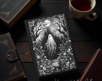 Dark Academia Ghost in Forest Matte Hardcover Black Journal - Halloween Notebook, Diary, Spooky Notepad, Gothic Journal, Creepy Junk Journal