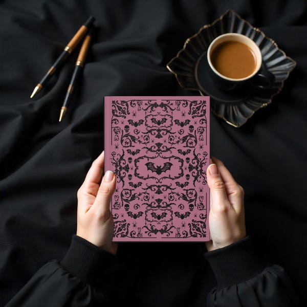 Gothic Bat Skull Coquette Pink Hardcover Journal Matte, Notebook, Dark Writing Journal, Grunge Diary, Alternative Goth Gift Idea