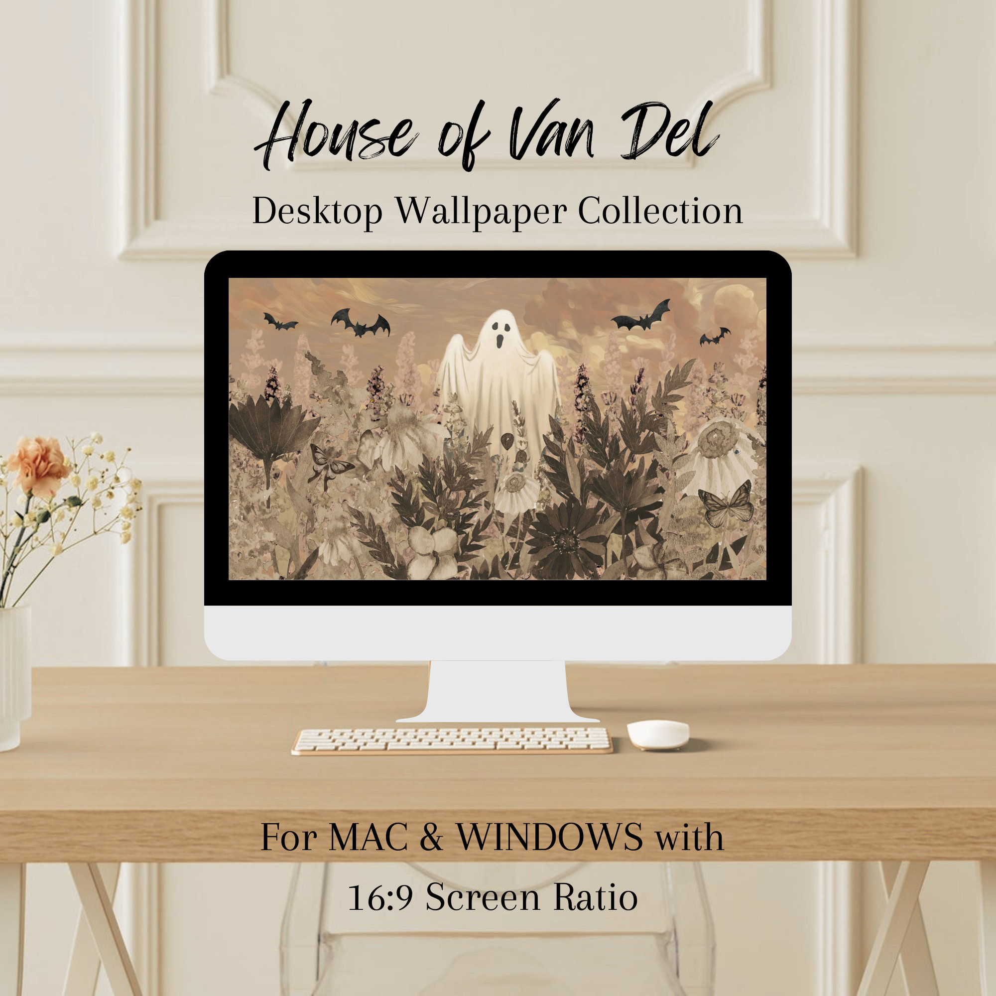 Whimsigoth Desktop Wallpaper Instant Download Ghost Floral Painting ...