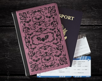 Gothic Pink Black Passport Cover Skull Bat Spider Protective  Holder, Travel Wallet Accessory