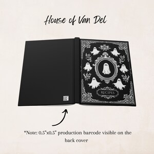 May include: A black hardcover recipe book with a silver design featuring ghosts and the text "House of Van Del" and "RECIPES".