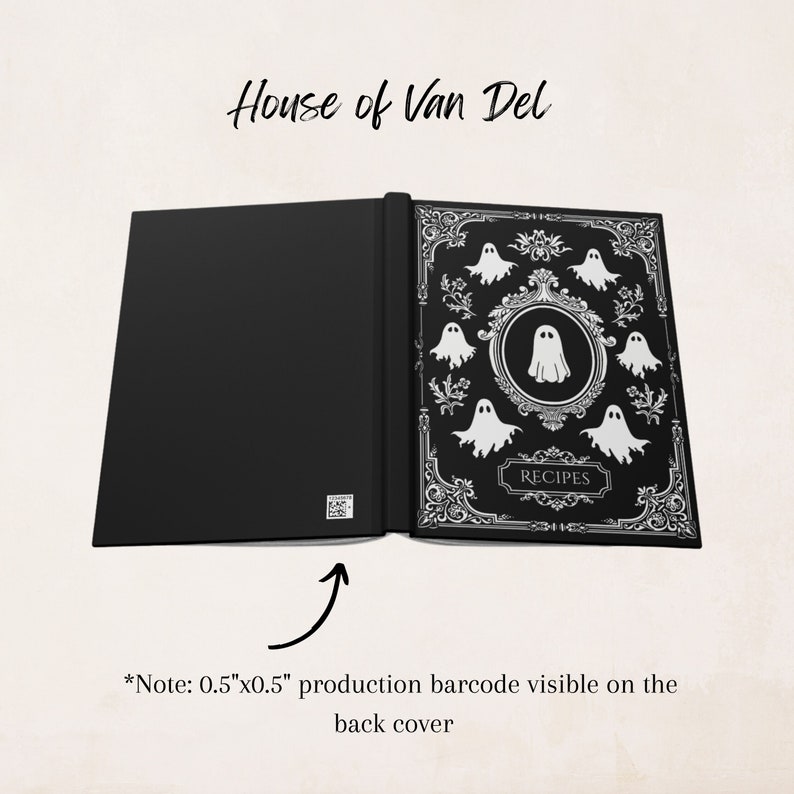 May include: A black hardcover recipe book with a silver design featuring ghosts and the text "House of Van Del" and "RECIPES".