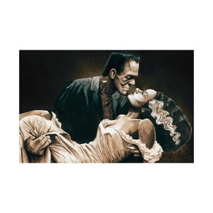 Neutral Frankenstein and His Bride Halloween Fine Art Matte Horizontal Poster Print | Goth Gothic Wall Art | Home Decor |