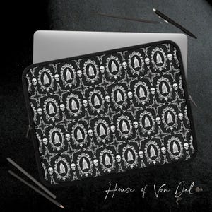 Gothic Black Laptop Sleeve, Ghost and Skull Alternative Spooky Computer Cover, Creepy Tablet Case, Goth Macbook Protector Goth Gift Idea
