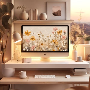 Aesthetic Neutral Autumn Fall Vintage Floral Desktop Wallpaper | Imac ...