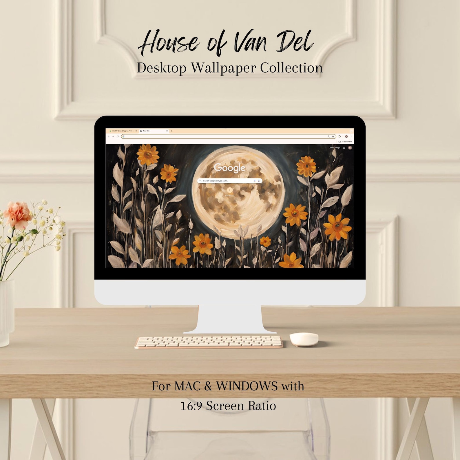 Aesthetic Fall Autumn October Moon Floral Desktop Wallpaper | Imac ...