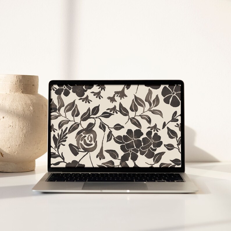 Desktop Wallpaper Black Watercolour Florals Imac MacBook Laptop ...