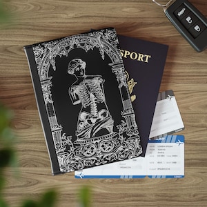 Funda de pasaporte gótica estética, diosa griega esquelética, negro gótico, tarjetero de viaje macabro, idea de regalo gótico única de Dark Academia