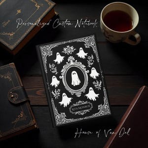 Personalized Custom Name Ghost Gothic Hardcover Notebook Whimsigoth Dark Academia Stationery Halloween Journal Diary Goth Gift Idea