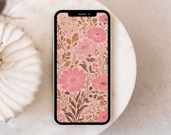 Phone Wallpaper | Vintage Pink Floral Phone Wallpaper | iPhone Home Lock Screen Background Samsung Galaxy | Aesthetic Pretty Spring Summer