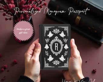 Personalized Custom Monogram Ghost Gothic Goth Passport Cover Holder | Goth Travel Wallet