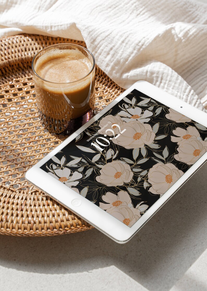 Moody Tablet Wallpaper Pink Floral Black iPad Home Lock Screen
