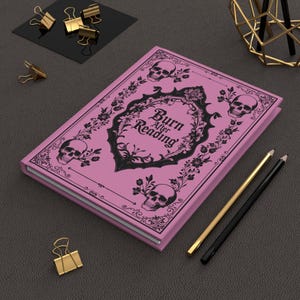 Pink Goth Skull Hardcover Journal, Burn After Reading Funny Matte Noteook, Dark Writing Diary, Spooky Bullet Journal, Creepy Gothic Planner,