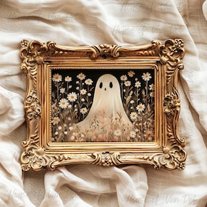 Neutral Halloween  Mini Art Printable Instant Download 5x7 Inch Ghost Floral | Goth Gothic | Home Decor Small Art Printable | Fall Autumn