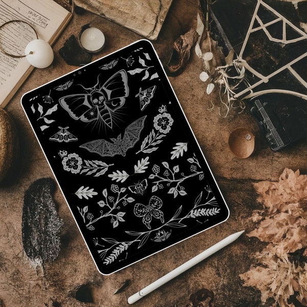 Whimsigoth Tablet Wallpaper Gothic Bat Butterfly Garden Spring Floral Black iPad Home Lock Screen Background | Gothic Aesthetic | Halloween