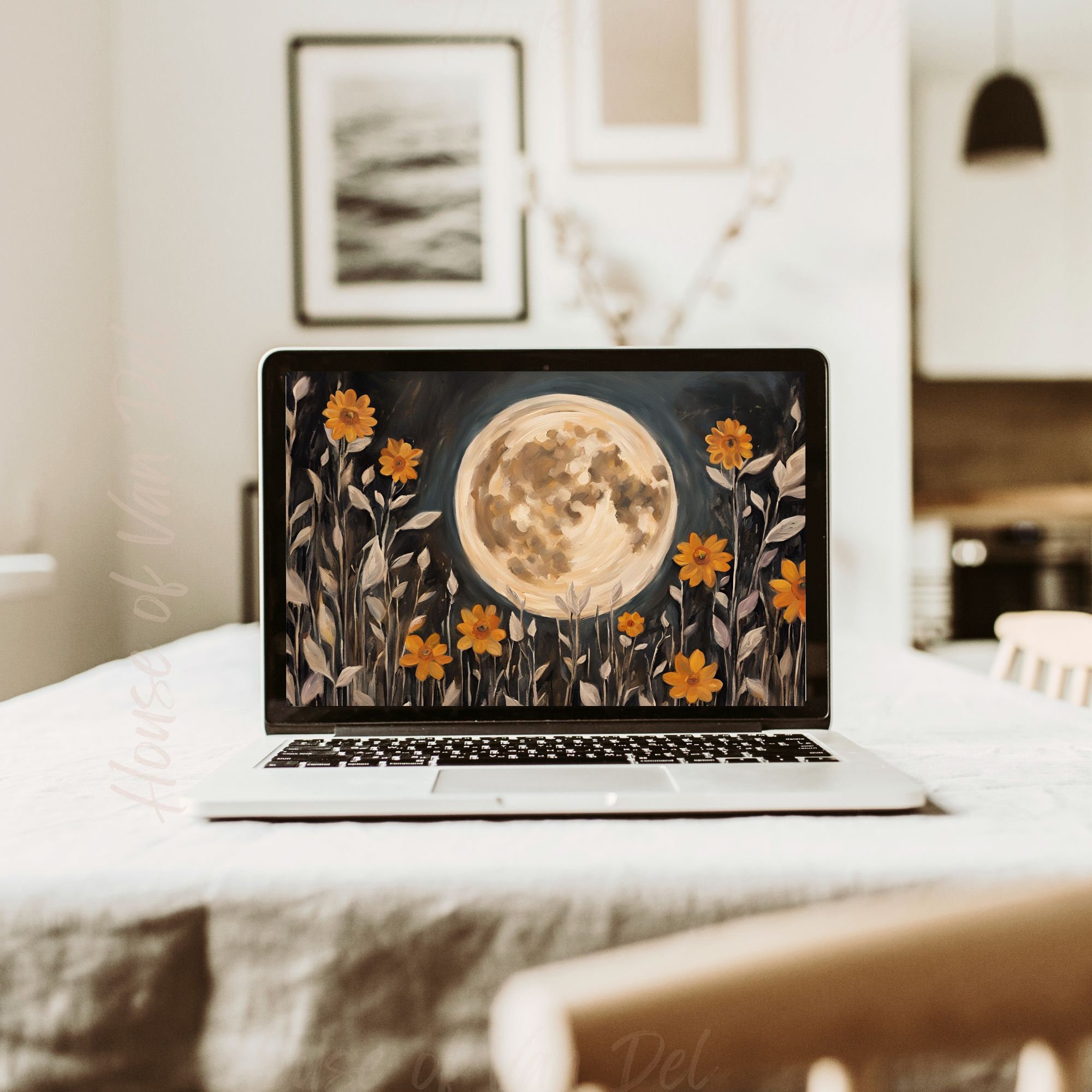 Aesthetic Fall Autumn October Moon Floral Desktop Wallpaper | Imac ...