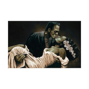 Green Frankenstein and His Bride Halloween Fine Art Print Matte Poster | Goth Gallery Wall | Gothic Home Decor |
