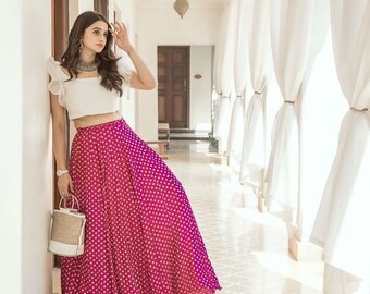 Buy Designer White Crop Top With Pink Skirt Lehenga Customized Online in  India - Etsy