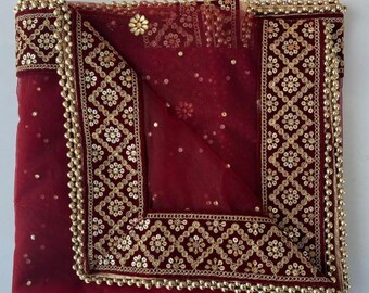 Maroon Traditional Sabyasachi Inspired Embroidered Work Bridal, Wedding Wear Indian Dupatta, Beautiful Embroidered Zari Work Chunni