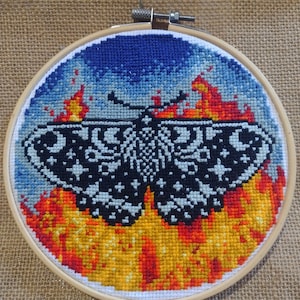 PDF only Moth to a Flame Sleepy Token inspired Cross stitch art