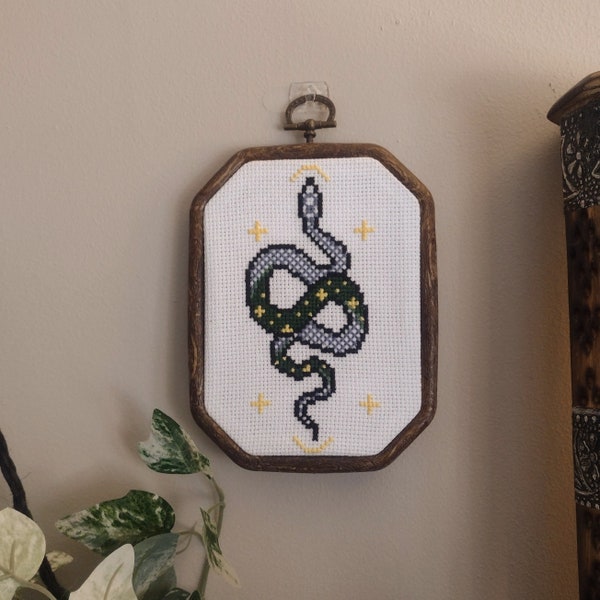 Celestial Serpent Snake Cross Stitch Embroidery Art Finished Piece