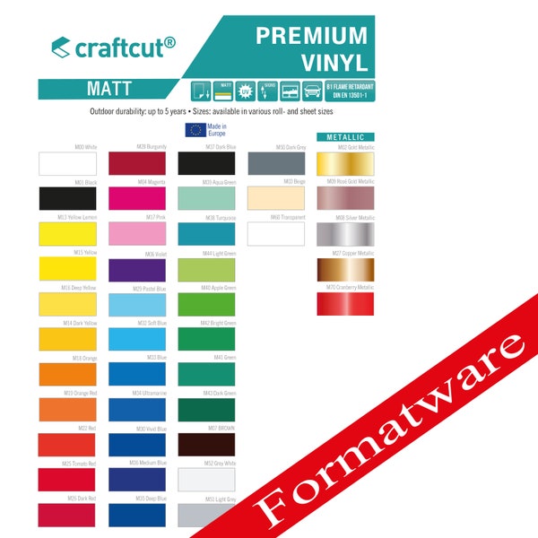 craftcut® Plotterfolie Formatware Vinyl *matt* 21 x 30,5 cm für Cricut, Silhouette, Brother