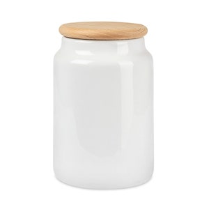 White ceramic jar with wooden lid, storage jar, storage container, wooden lid, ceramic jar